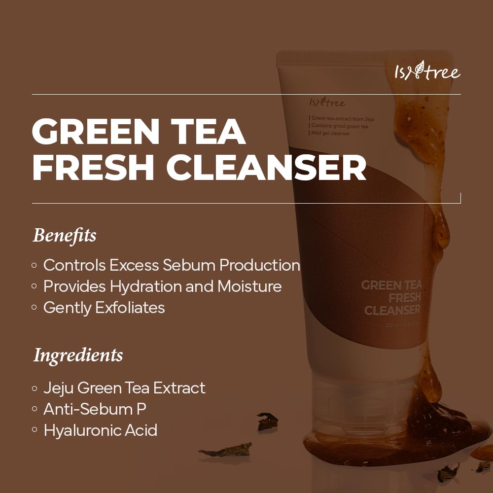IsNtree Green Tea Fresh Cleanser 120ml 4.05 fl.oz | Green tea extract from Jeju | Contains grind green tea | Mild gel cleanser