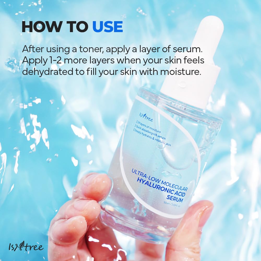 ISNTREE Ultra-Low Molecular Hyaluronic Acid Serum 1.69 fl.oz | Vegan Korean Skincare | 14-Complex Hyaluronic Acid | Deep Hydration | Lightweight & Fast-Absorbing