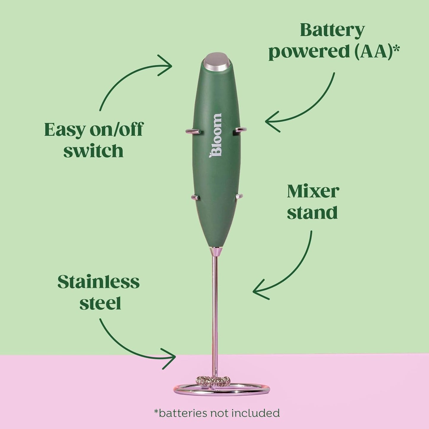 Bloom Nutrition Superfood Greens Powder, Berry + Milk Frother