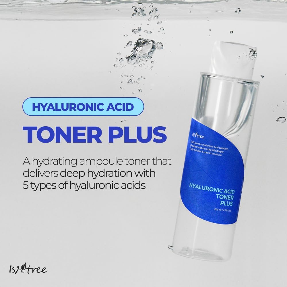 ISNTREE Hyaluronic Acid Toner Plus 200ml, 6.76 fl oz | Korean Skincare | Deep Hydration | 5 Types of Hyaluronic Acid | Ampoule Texture | for Dry & Sensitive Skin