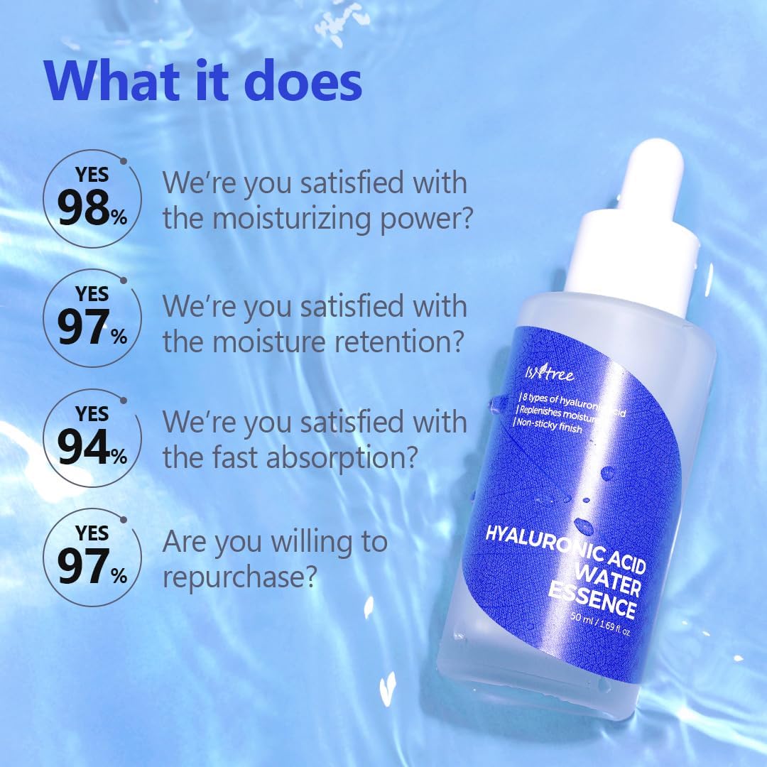 ISNTREE Hyaluronic Acid Water Essence 50ml 1.69 fl.oz | Water Serum | Replenishes moisture | Non-sticky finish