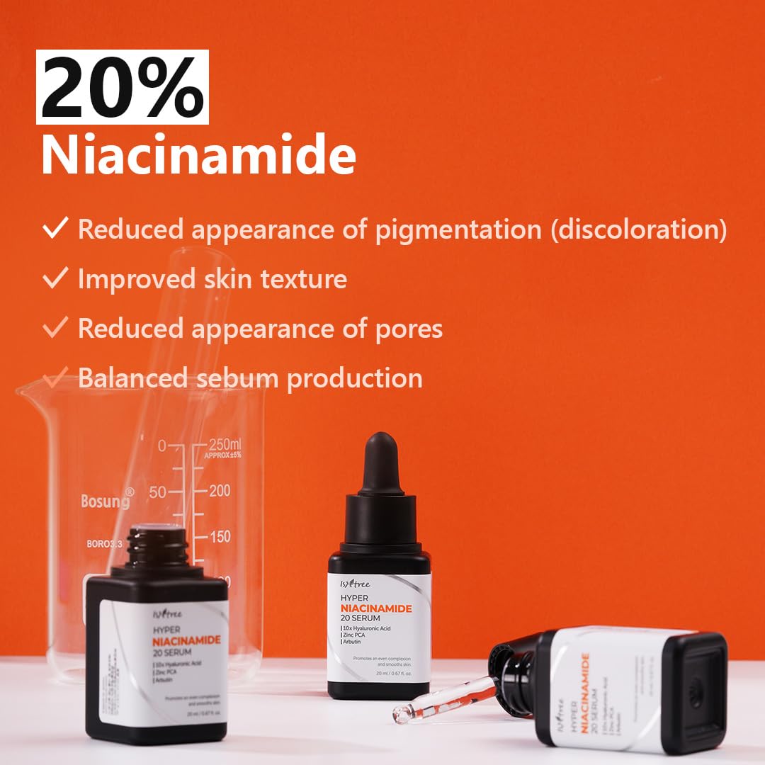 ISNTREE Hyper Niacinamide 20 Serum 20ml | 10x Hyaluronic Acid | Helps Minimize Pores | Evens Skin Tone | Korean Skincare