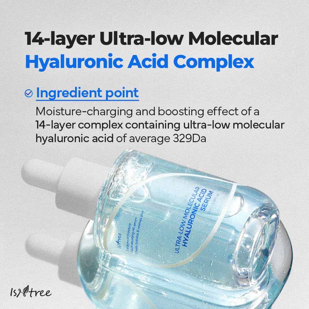 ISNTREE Ultra-Low Molecular Hyaluronic Acid Serum 1.69 fl.oz | Vegan Korean Skincare | 14-Complex Hyaluronic Acid | Deep Hydration | Lightweight & Fast-Absorbing