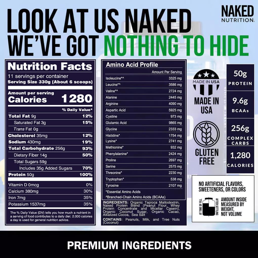 NAKED Chocolate Mass Gainer - All Natural Weight Gainer Protein Powder
