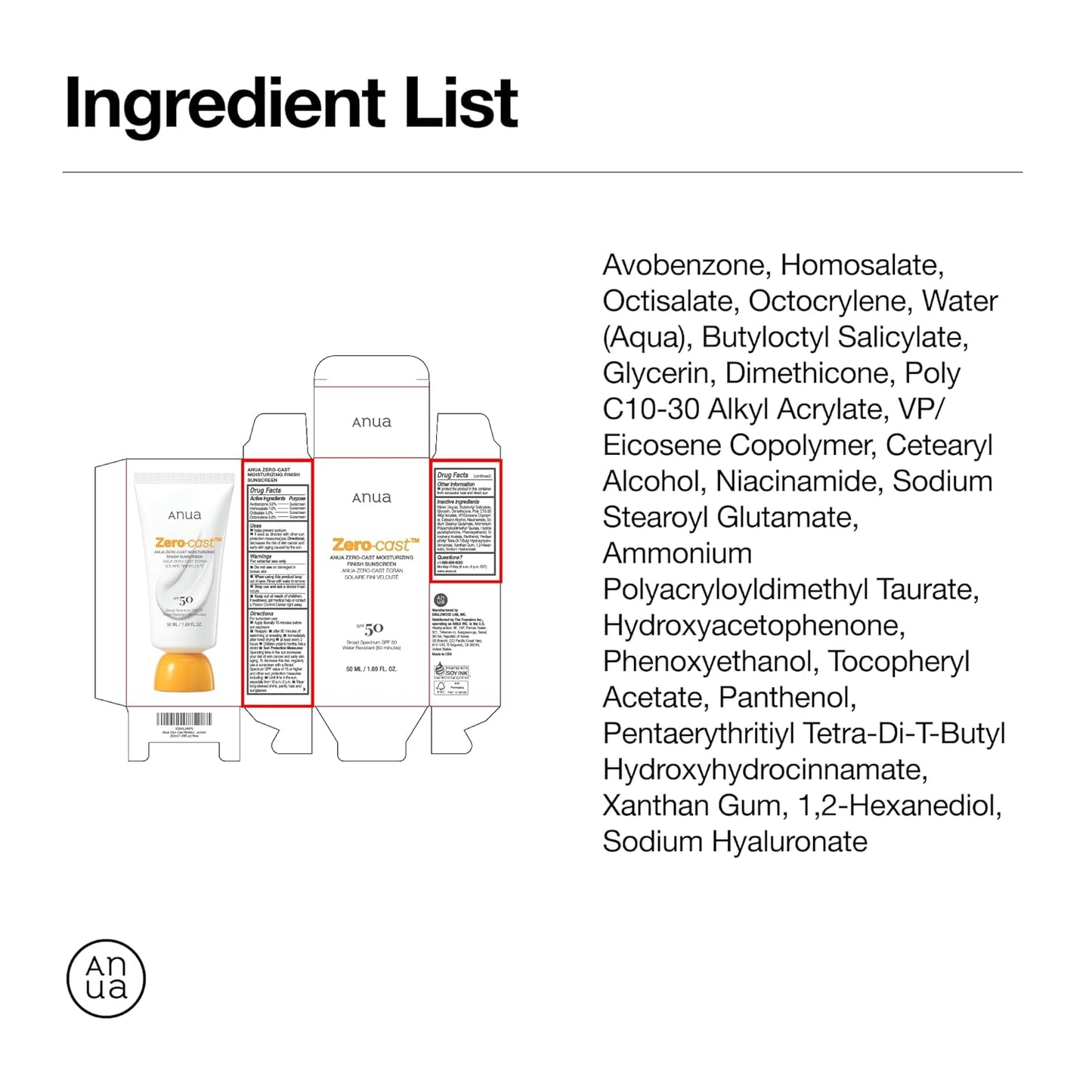 Anua Zero-Cast Moisturizing Finish Sunscreen,SPF 50, Glow Natural Sunscreen,No White cast, Hyaluronic Acid, Niacinamide sun block for face,Oil-Free, Oxybenzone free, Travel Essential (50ml/1.69fl.oz)