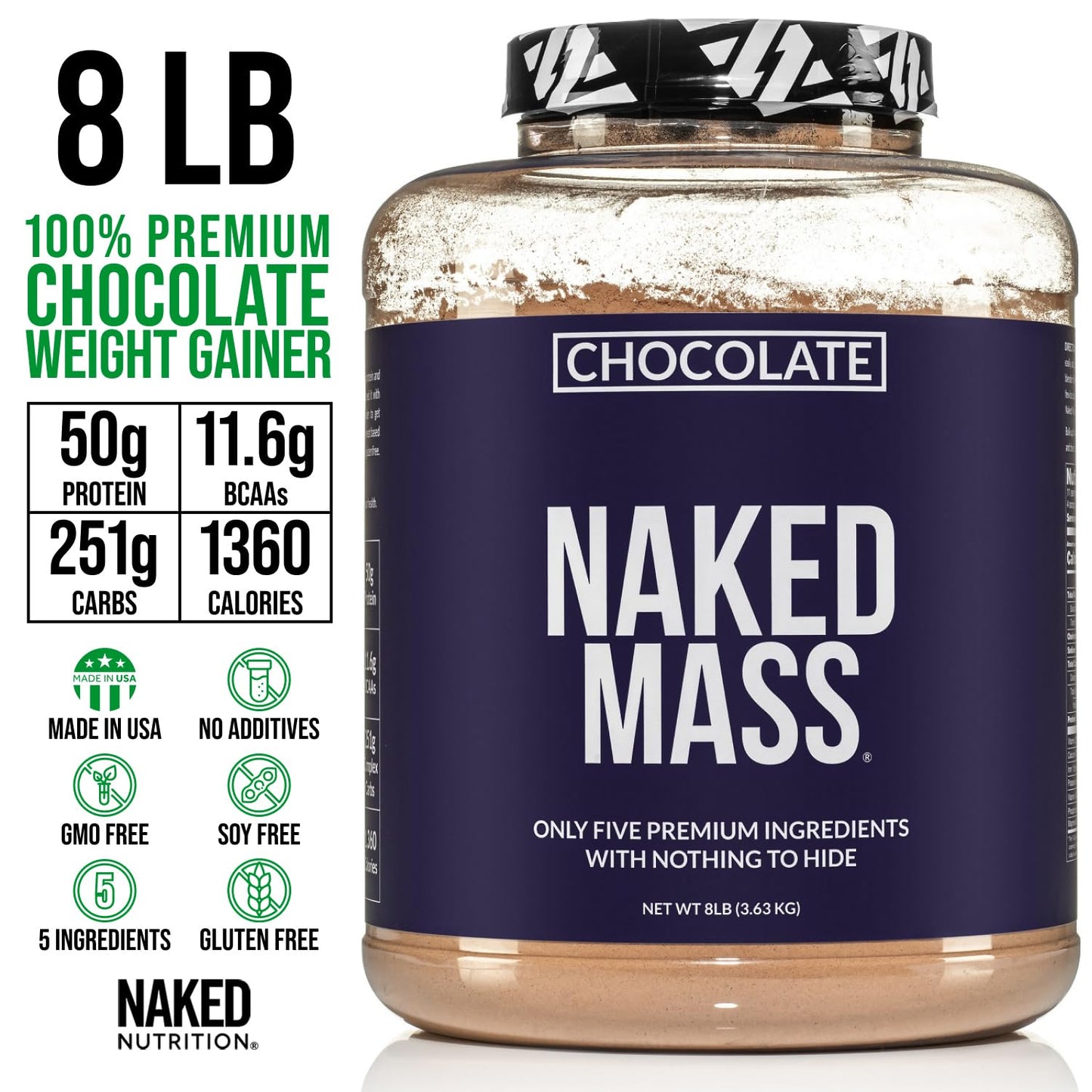 NAKED Chocolate Mass Gainer - All Natural Weight Gainer Protein Powder