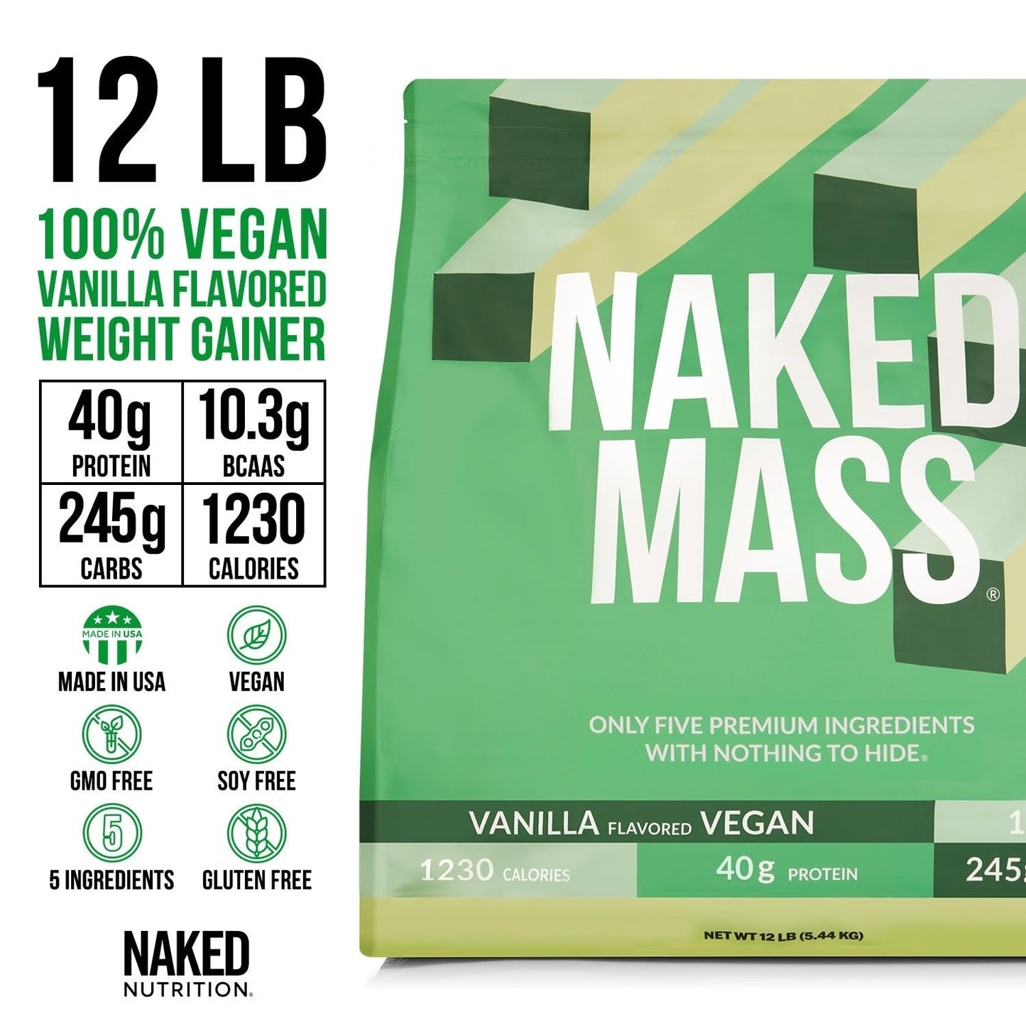 NAKED Vegan Mass - Natural Vegan Weight Gainer Protein Powder