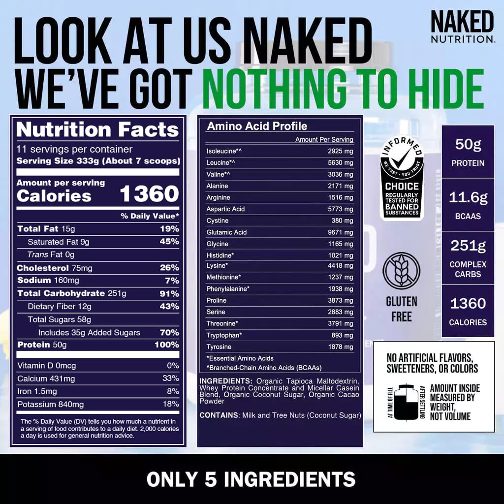 NAKED Chocolate Mass Gainer - All Natural Weight Gainer Protein Powder