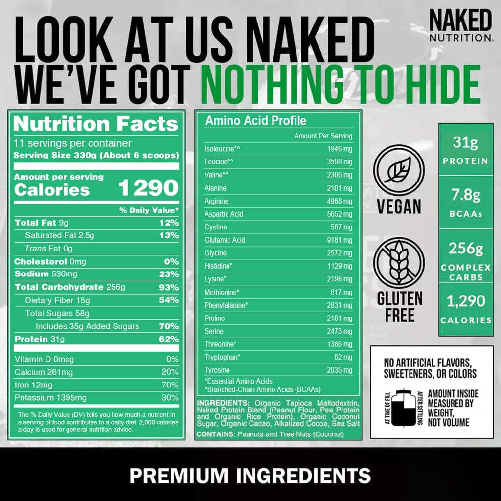NAKED Vegan Mass - Natural Vegan Weight Gainer Protein Powder