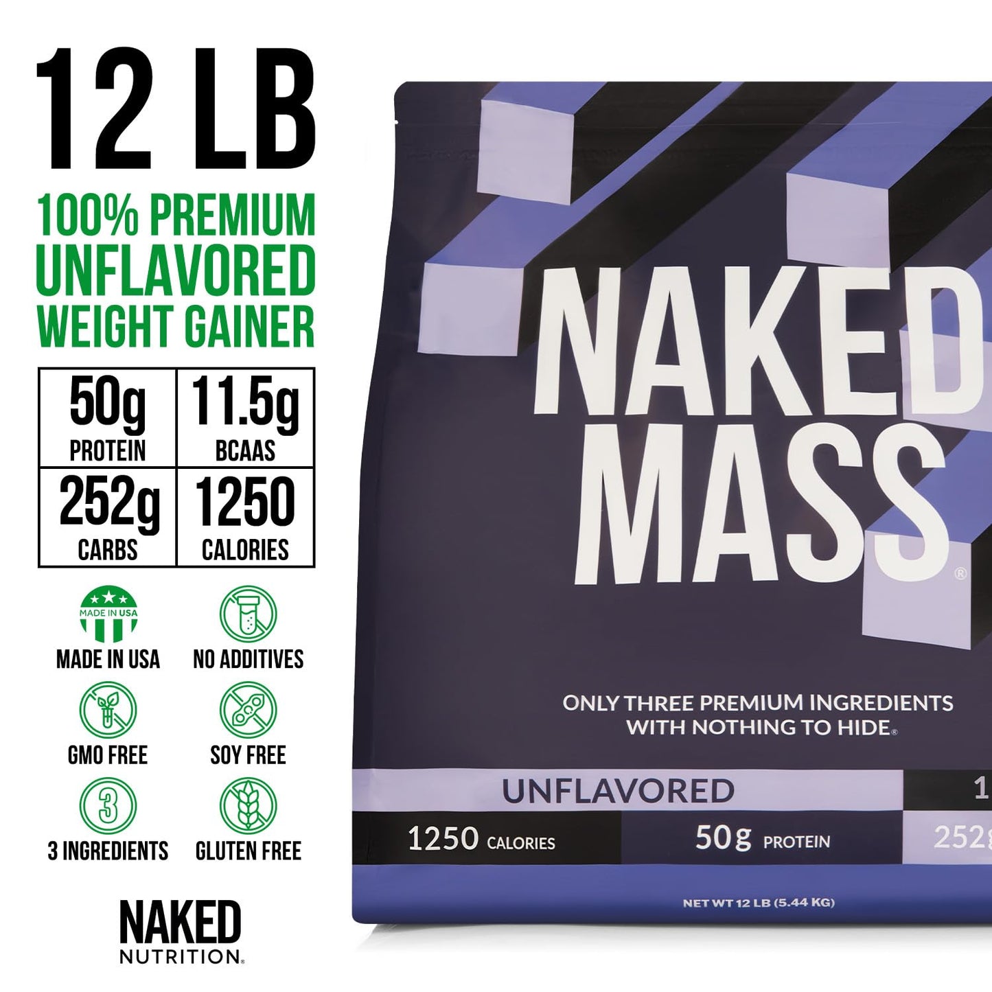 NAKED Chocolate Mass Gainer - All Natural Weight Gainer Protein Powder