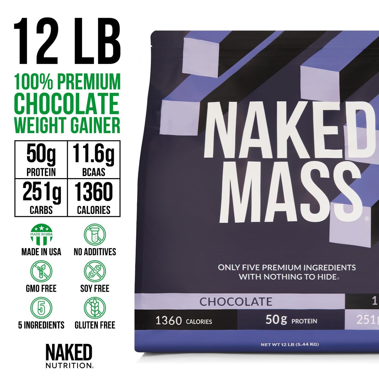 NAKED Chocolate Mass Gainer - All Natural Weight Gainer Protein Powder