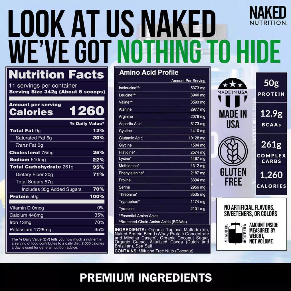 NAKED Chocolate Mass Gainer - All Natural Weight Gainer Protein Powder