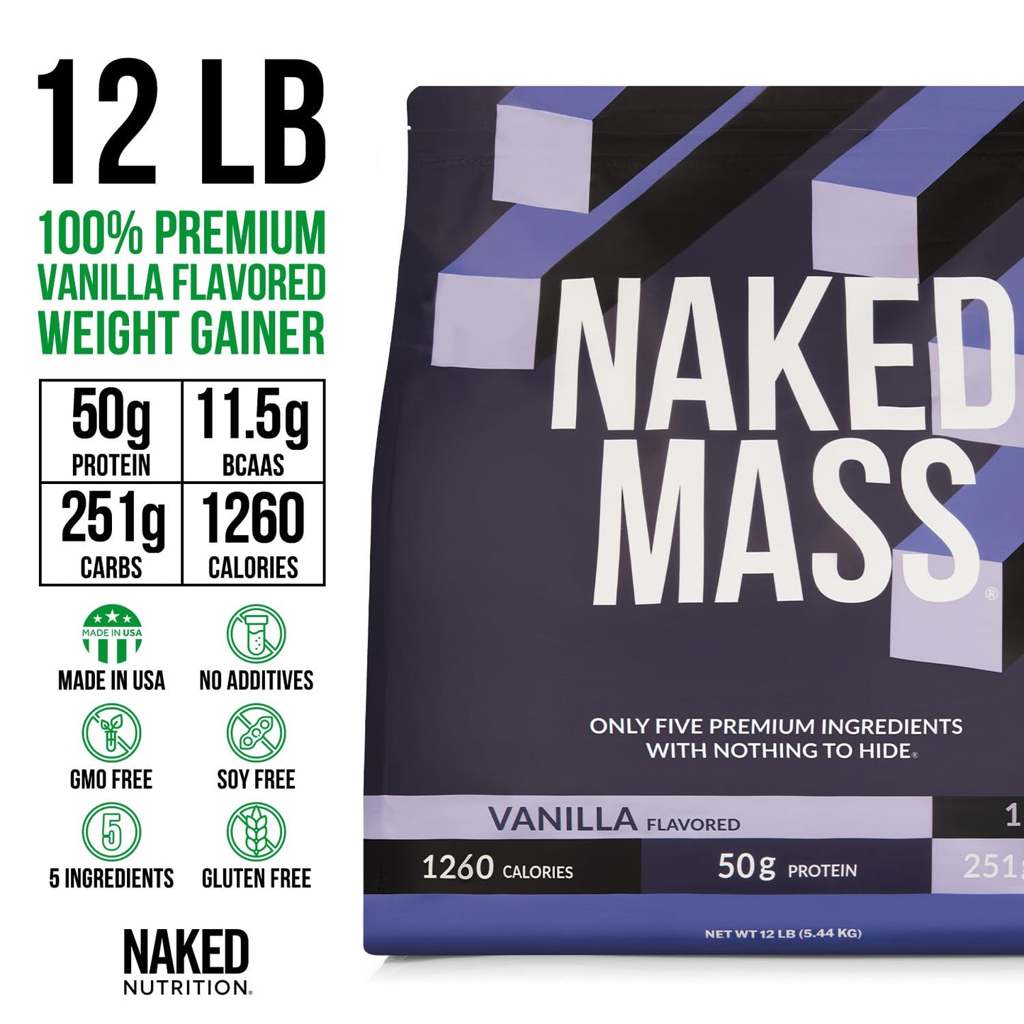 NAKED Chocolate Mass Gainer - All Natural Weight Gainer Protein Powder