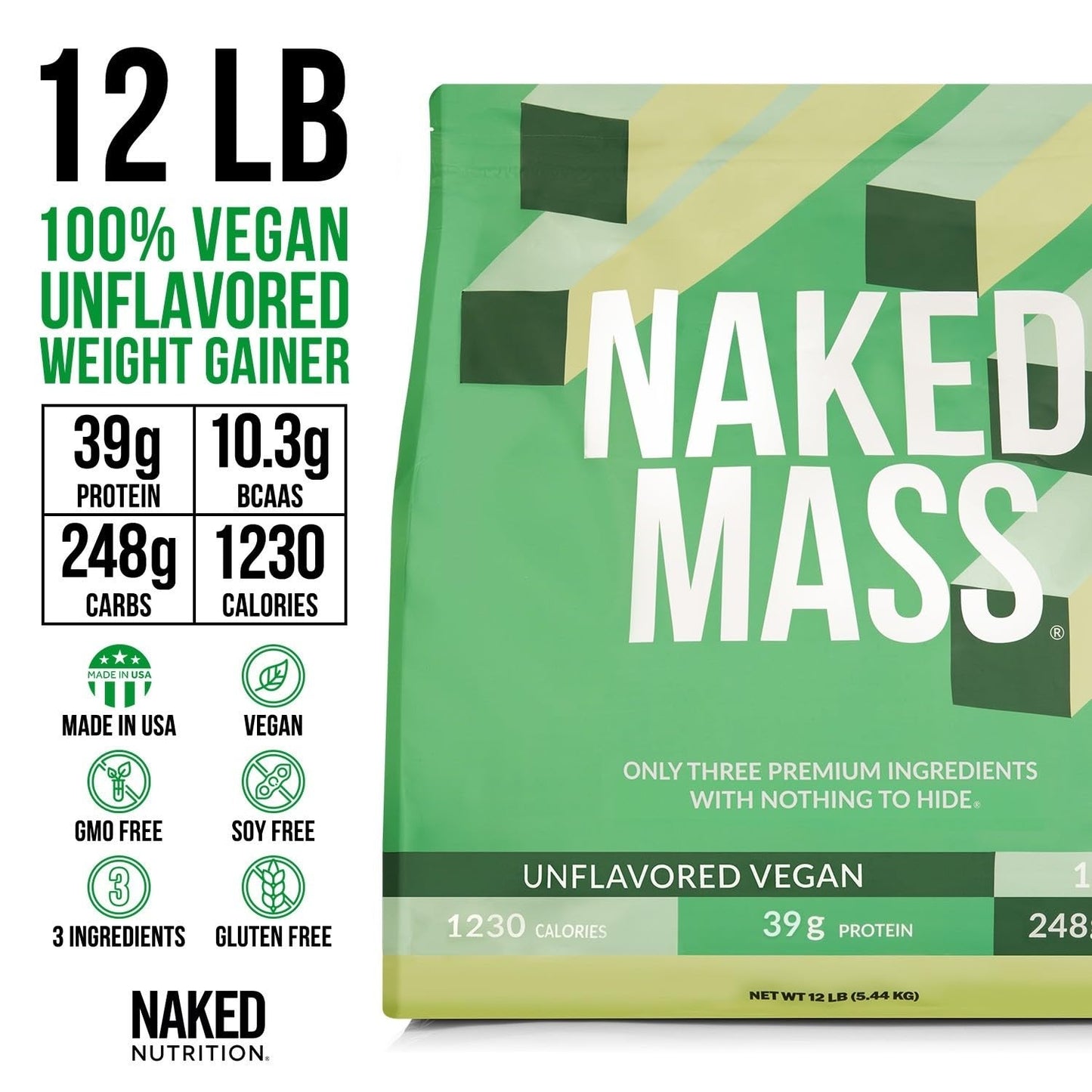 NAKED Vegan Mass - Natural Vegan Weight Gainer Protein Powder