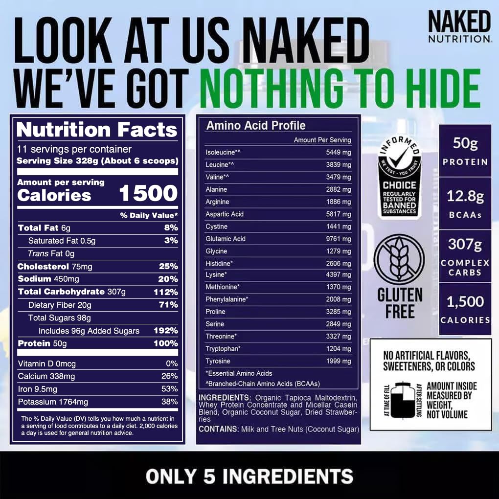 NAKED Chocolate Mass Gainer - All Natural Weight Gainer Protein Powder