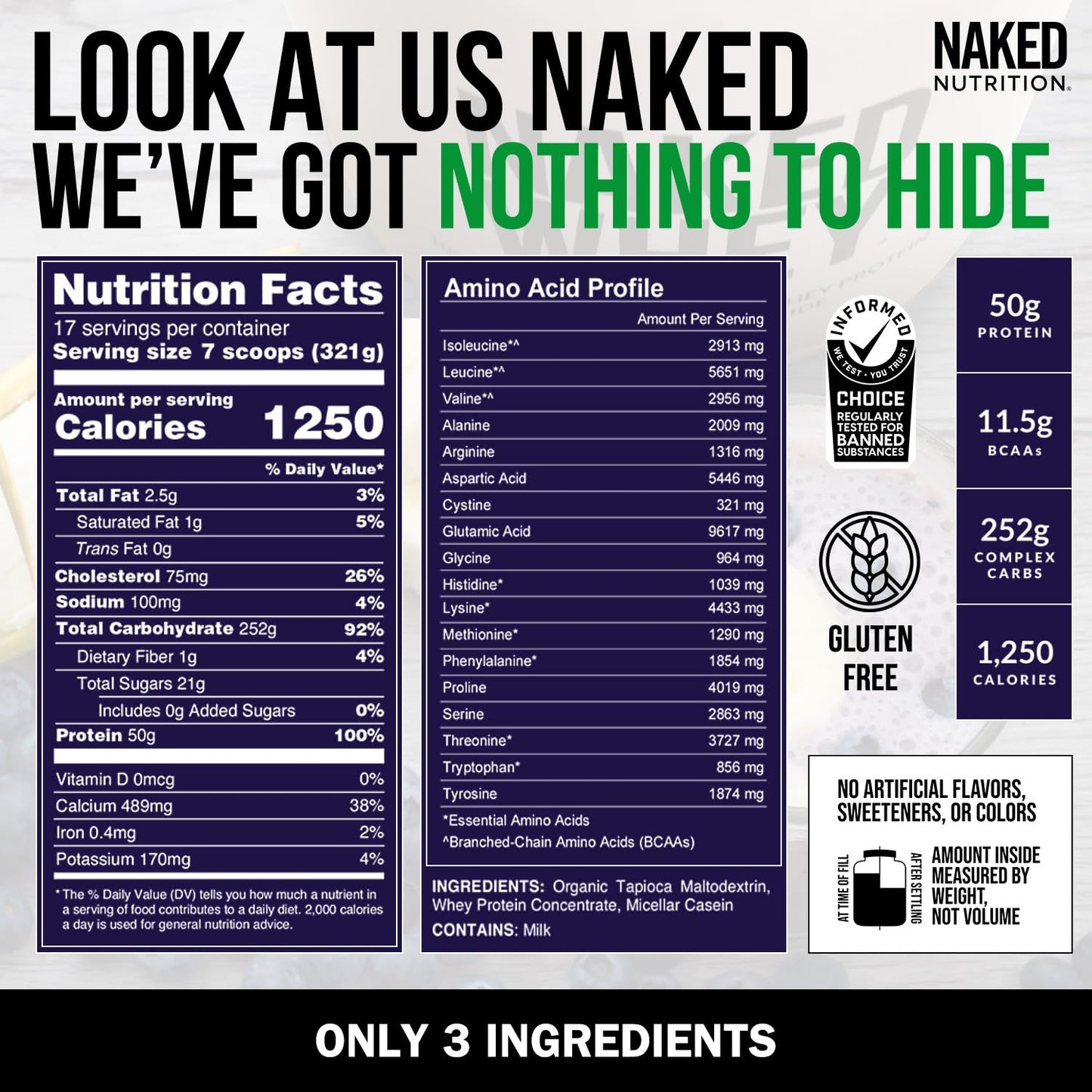 NAKED Chocolate Mass Gainer - All Natural Weight Gainer Protein Powder