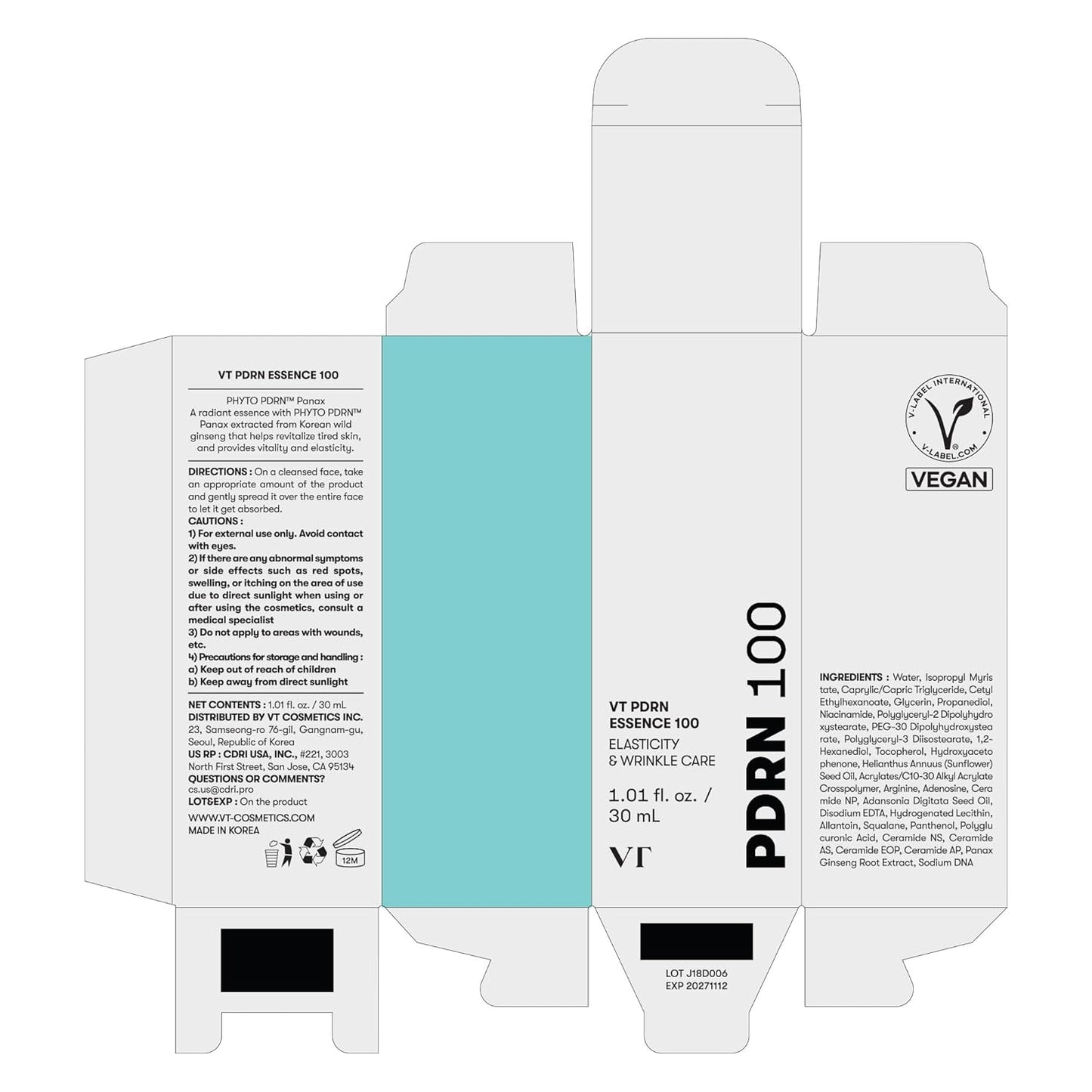 VT COSMETICS PDRN 100 Essence, Intensive Glow Serum