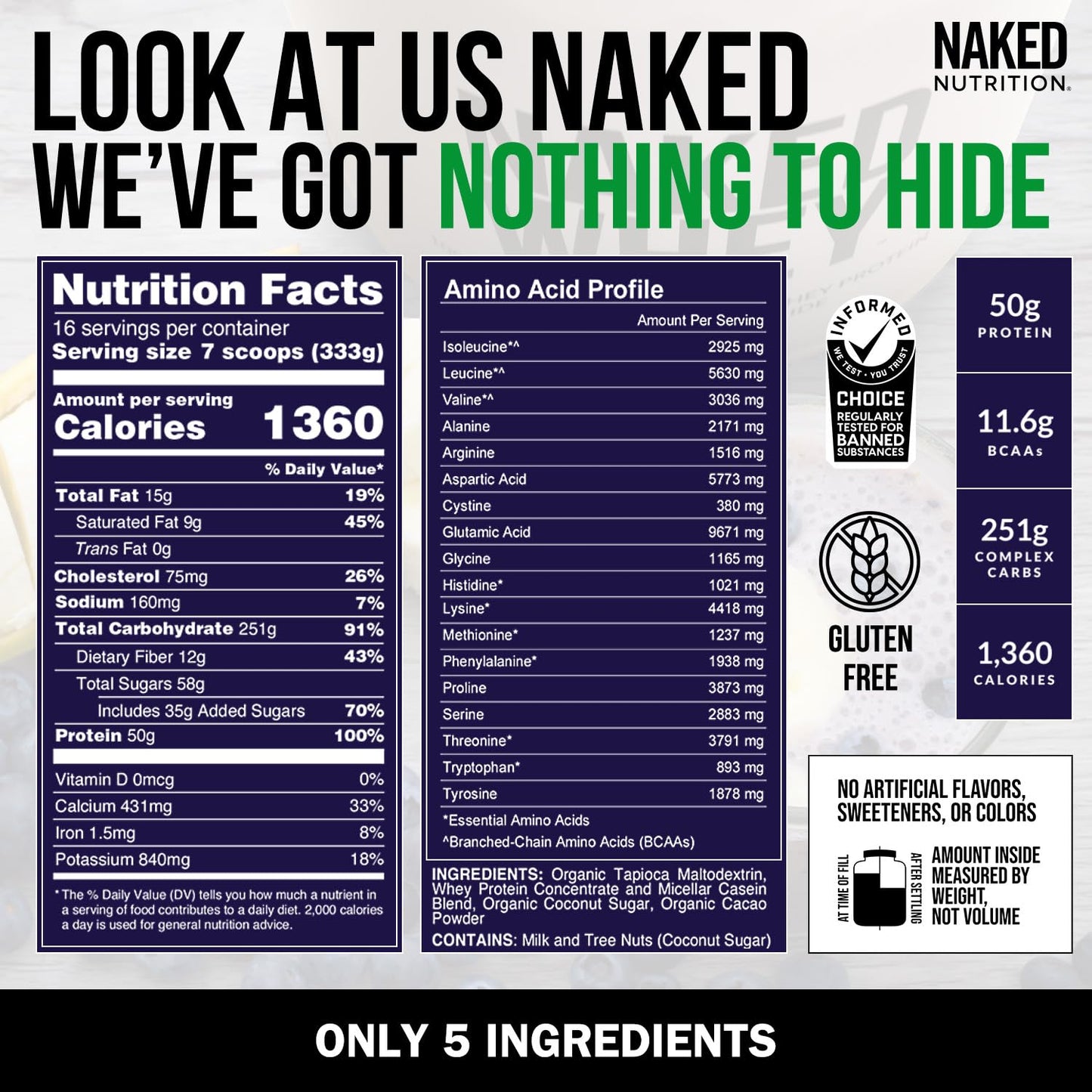 NAKED Chocolate Mass Gainer - All Natural Weight Gainer Protein Powder