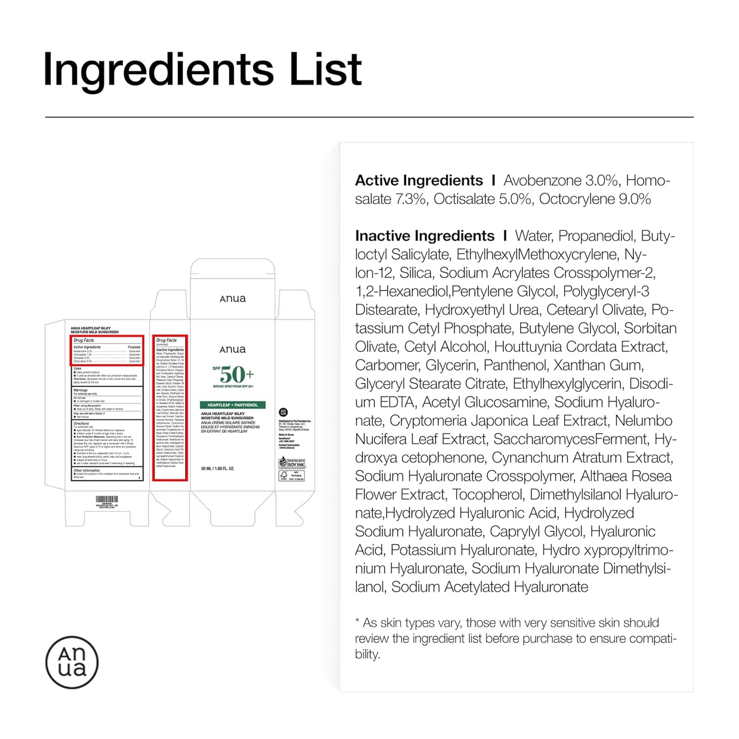 Anua Heartleaf Silky Moisture Mild Sunscreen SPF 50+