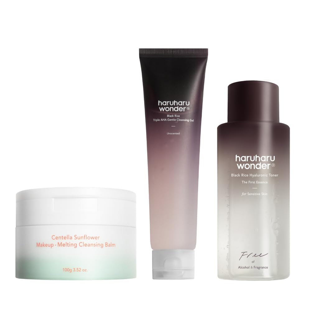 haruharu wonder Centella Cleansing Balm & AHA Cleansing Gel & Toner Fragrance Free Bundle
