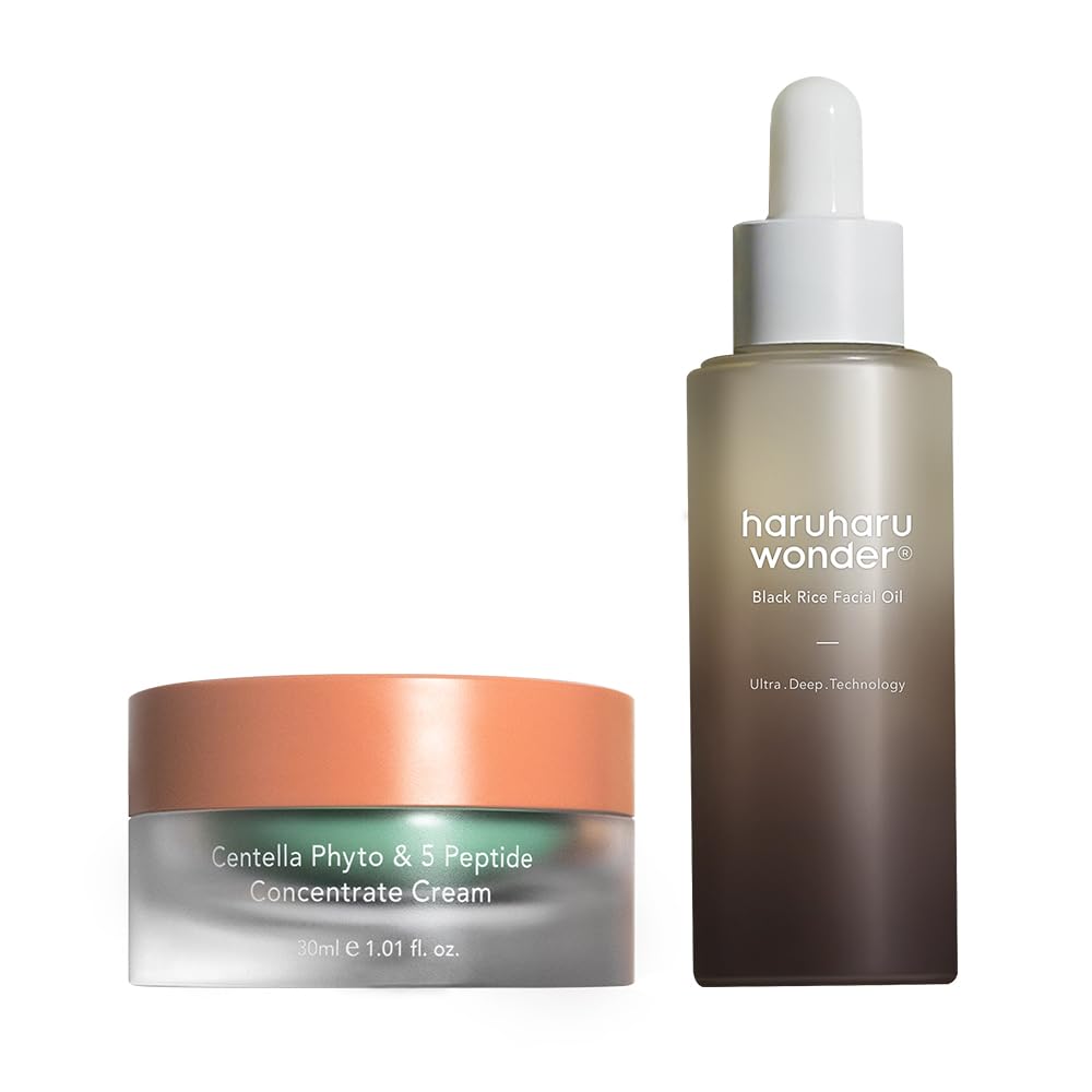 HARUHARU wonder Centella Phyto and 5 Peptide Concentrate Cream & Black Rice Facial Oil Bundle