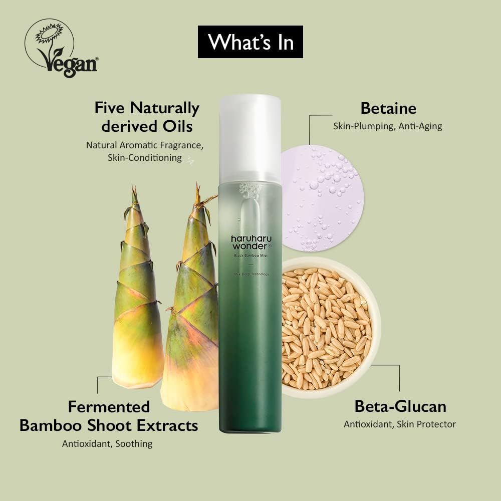 Haruharu Wonder Black Bamboo Mist - Hydrating and Firming Skin, Black Rice, Panax Ginseng for Clean and Smooth Skin Surface (5.07 fl.oz) | Vegan, Crurelty Free, EWG-Green