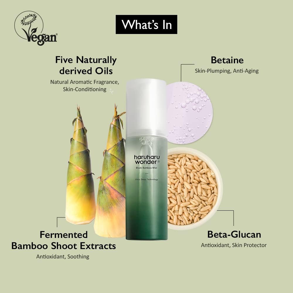 Haruharu Wonder Black Bamboo Mist - Hydrating and Firming skin, Black rice, Panax ginseng for clean and smooth skin surface (2.7 fl.oz) | Vegan, Crurelty Free, EWG-Green