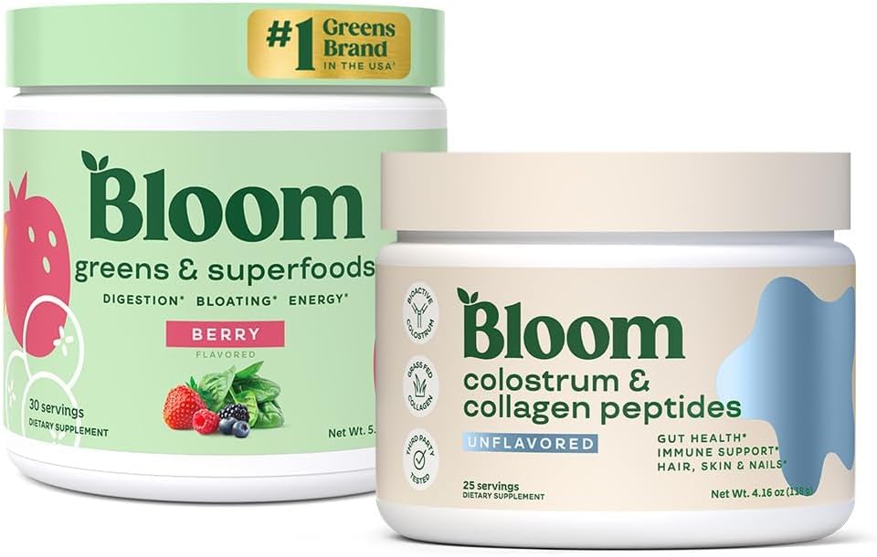 Bloom Nutrition Superfood Greens Powder, Berry + Bovine Colostrum Powder