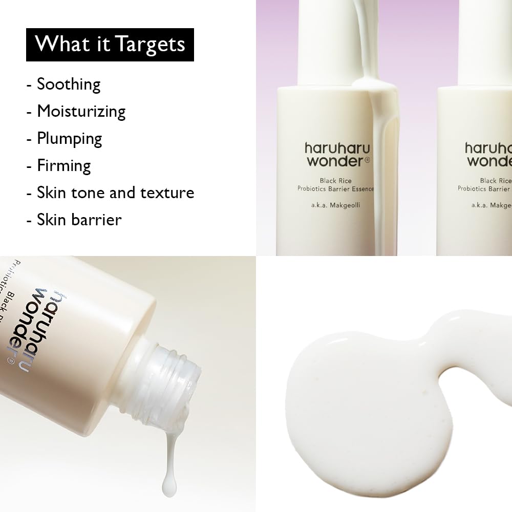 haruharu Wonder Black Rice Probiotics Barrier Essence 4.05 fl. oz., Essence Toner to Strengthen Skin Barrier with Ceramides, Fermented Ingredients, Milky Essence, Moisturizing, Plumping