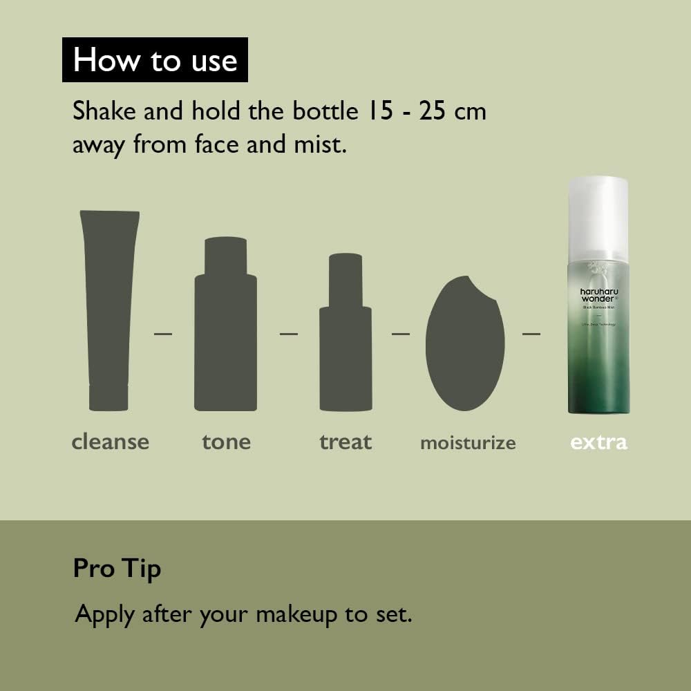 Haruharu Wonder Black Bamboo Mist - Hydrating and Firming skin, Black rice, Panax ginseng for clean and smooth skin surface (2.7 fl.oz) | Vegan, Crurelty Free, EWG-Green