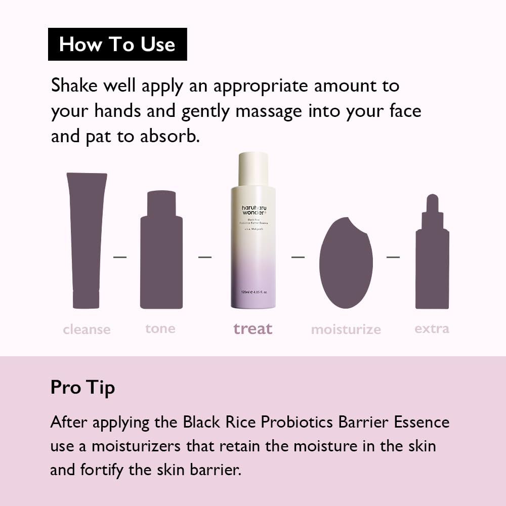haruharu Wonder Black Rice Probiotics Barrier Essence 4.05 fl. oz., Essence Toner to Strengthen Skin Barrier with Ceramides, Fermented Ingredients, Milky Essence, Moisturizing, Plumping