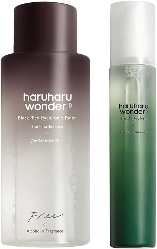 Haruharu Wonder Black Rice Hyaluronic Toner for Sensitive Skin & Black Bamboo Mist Bundle