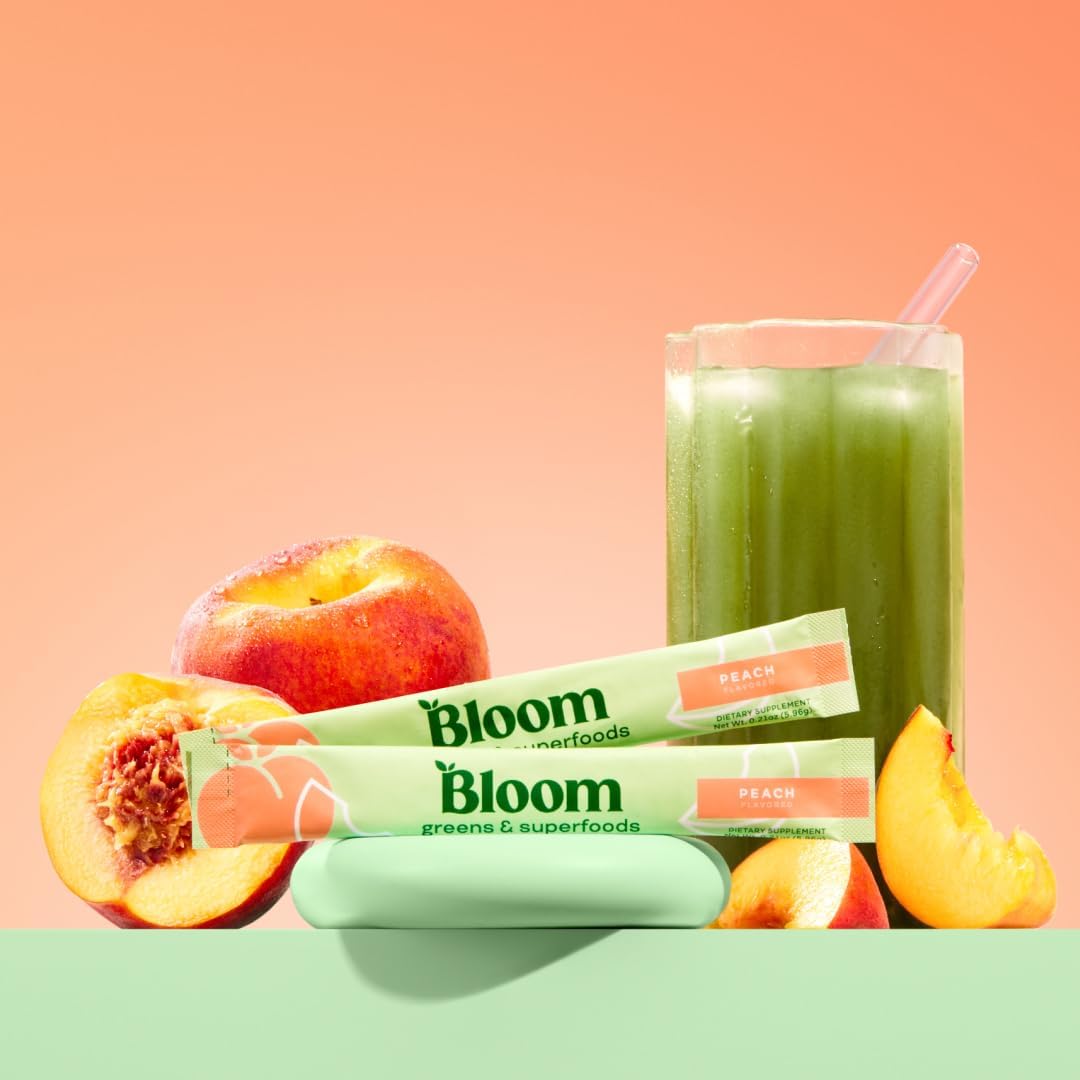 Bloom Nutrition Greens and Superfoods Powder, 15 Stick, Peach