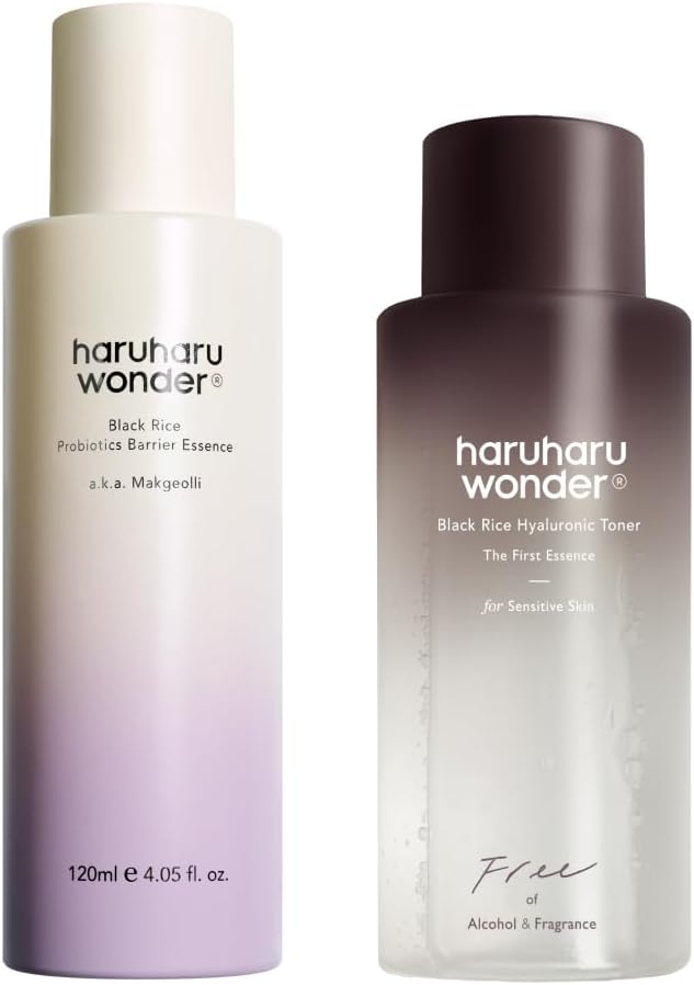 haruharu Wonder Black Rice probiotics Barrier Essence & Black Rice Hyaluronic Toner for Sensitive Skin Bundle