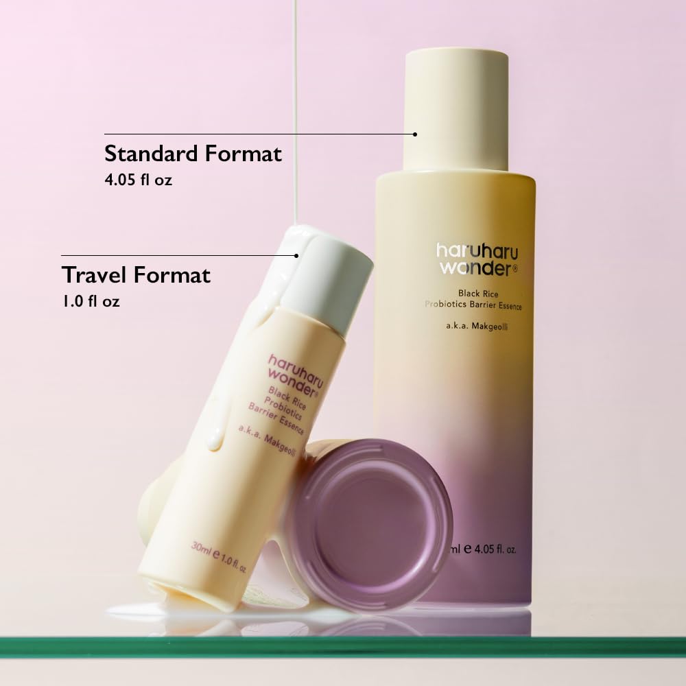 haruharu Wonder Black Rice Probiotics Barrier Essence 4.05 fl. oz., Essence Toner to Strengthen Skin Barrier with Ceramides, Fermented Ingredients, Milky Essence, Moisturizing, Plumping