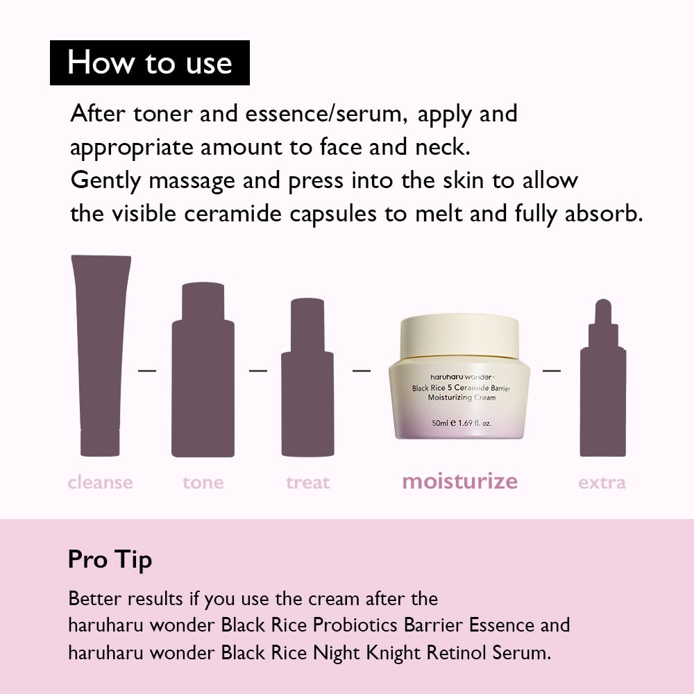 HARUHARU wonder Black Rice 5 Ceramide Barrier Moisturizing Cream, Daily Skin Barrier Care, Long-Lasting Hydration, Soothing & Nourishing, Ceramide Capsules, Korean Skincare 50ml