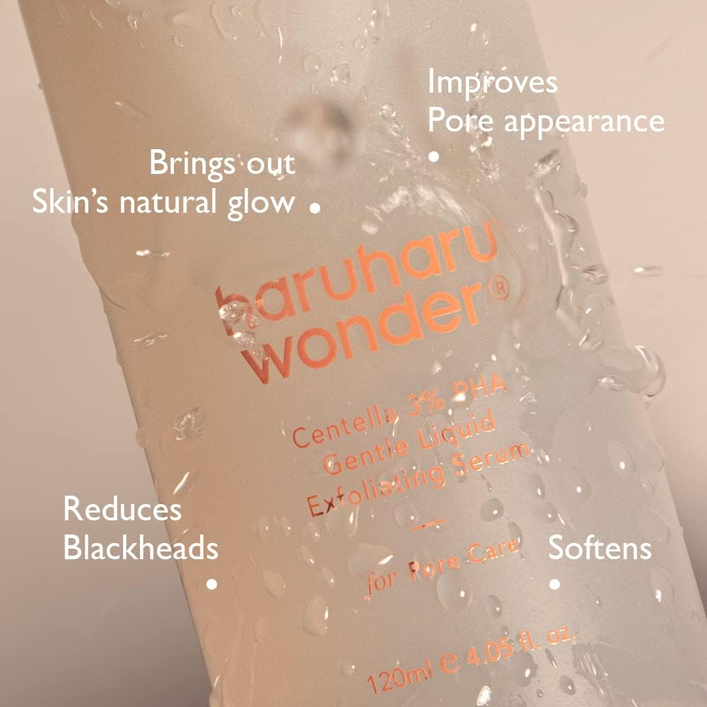 Haruharu Wonder Centella 3% PHA Gentle Liquid Exfoliating Serum 4.06 fl oz / 120ml | Hypoallergenic, PHA ingredients | Vegan, Crurelty Free, EWG-Green