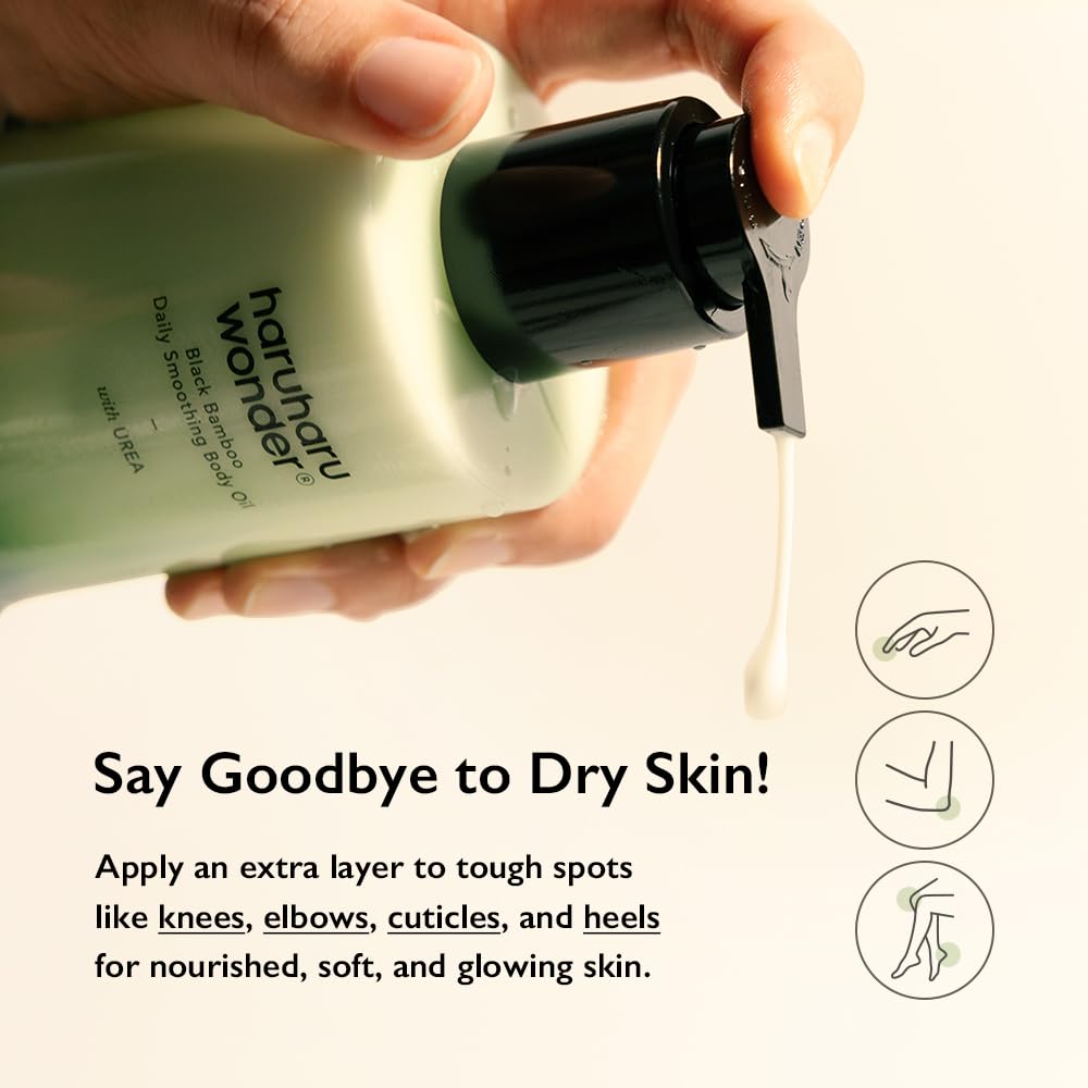 HARUHARU wonder Black Bamboo Daily Smoothing Body Oil – Fast Absorption, Lightweight, Non-Greasy, Deeply Hydrating, Locks in Moisture, Softens & Nourishes Skin, With Almond & Argan Oil, 6.76 fl oz