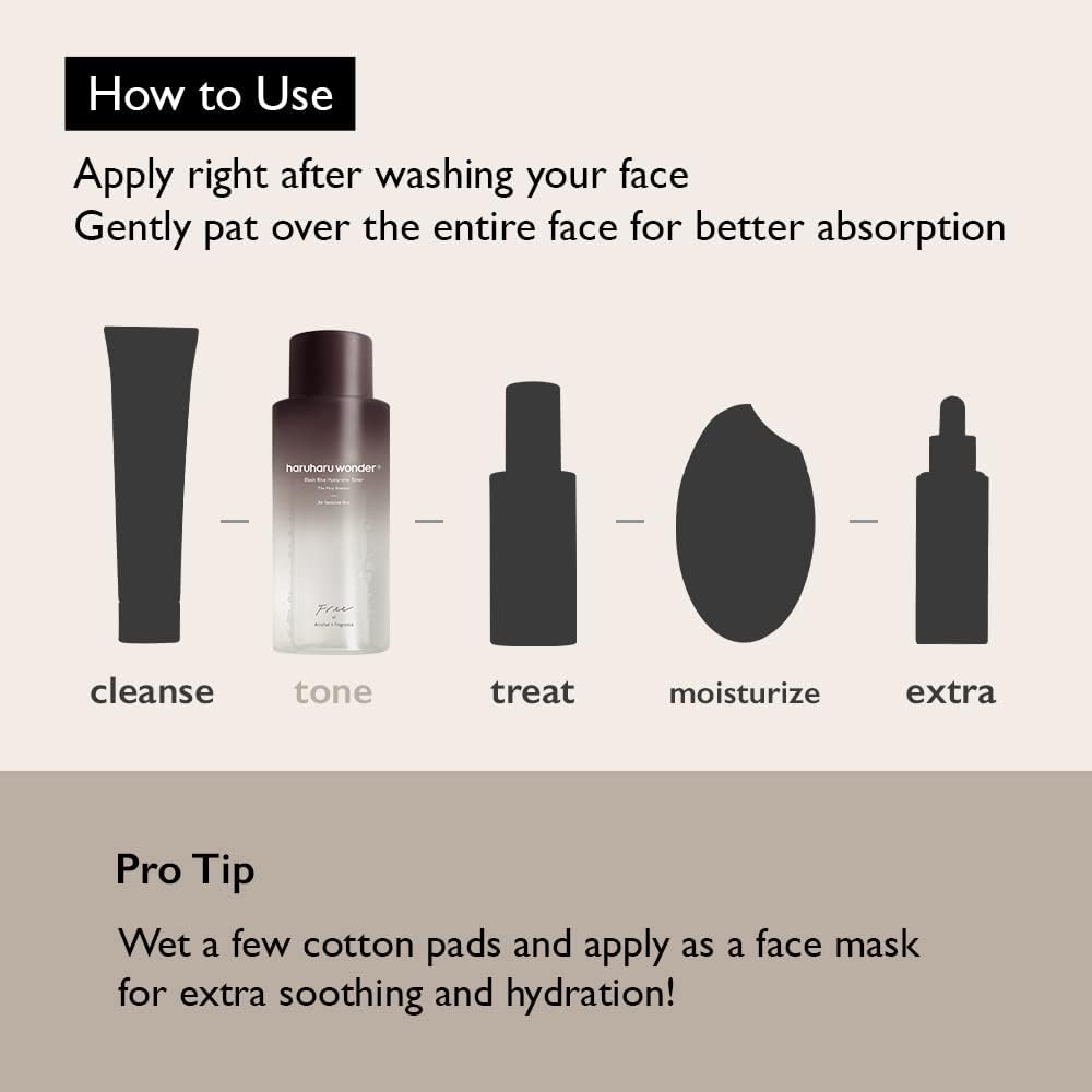 Haruharu Wonder Black Rice Hyaluronic Toner for Sensitive Skin 5.1 fl.oz / 150ml | Alcohol Free, Fragrance Free | Vegan, Crurelty Free, EWG-Green