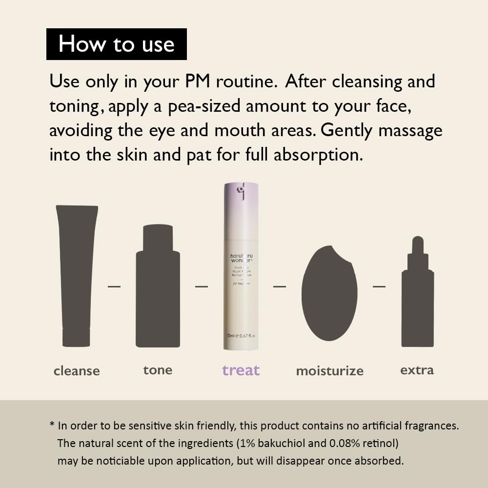 HARUHARU wonder Black Rice Night Knight Retinol Serum, Refining & Smoothing, Firms Skin, Reduces Fine Lines, Hydrating Formula, 20ml