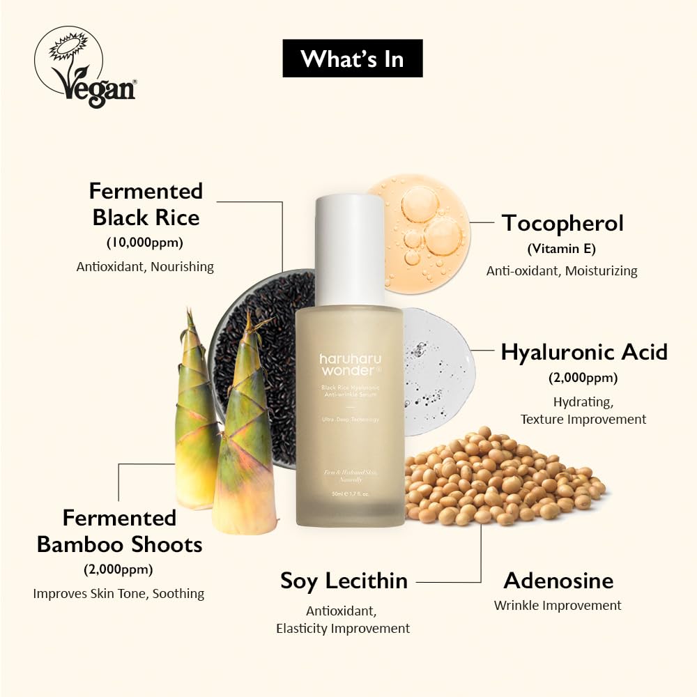 Haruharu Wonder Black Rice Hyaluronic Anti-Wrinkle Serum 1.6 fl. oz / 50 ml | Wrinkle Care, Skin Tightening