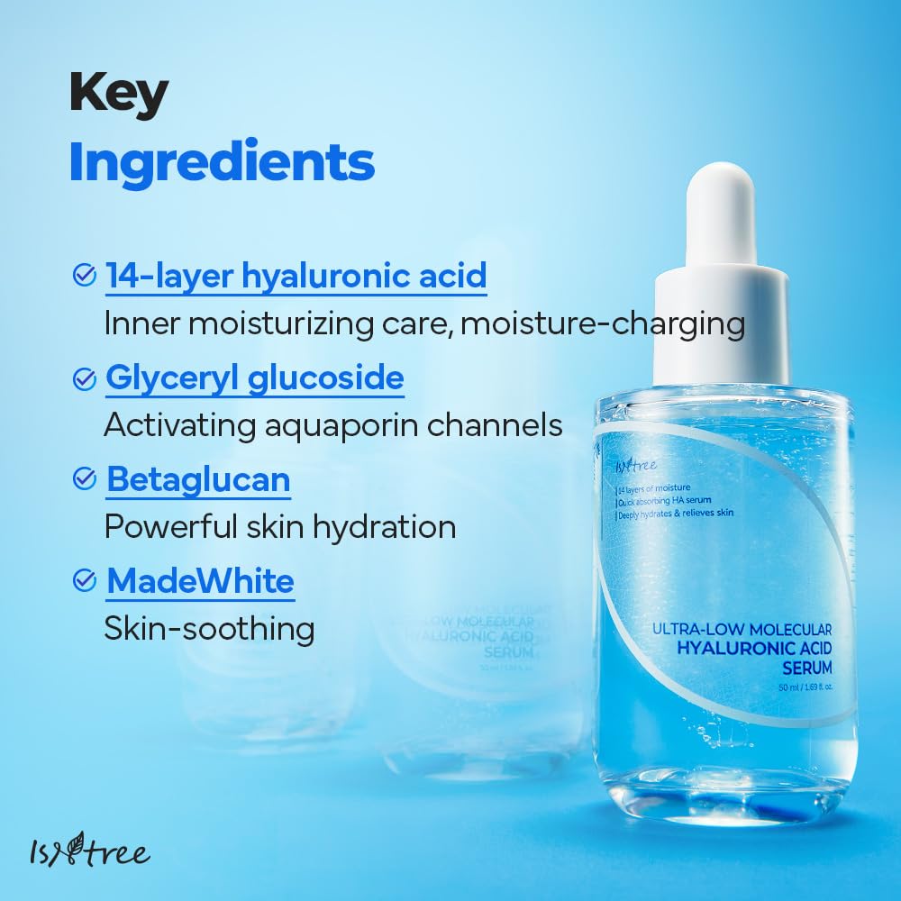 ISNTREE Ultra-Low Molecular Hyaluronic Acid Serum 1.69 fl.oz | Vegan Korean Skincare | 14-Complex Hyaluronic Acid | Deep Hydration | Lightweight & Fast-Absorbing