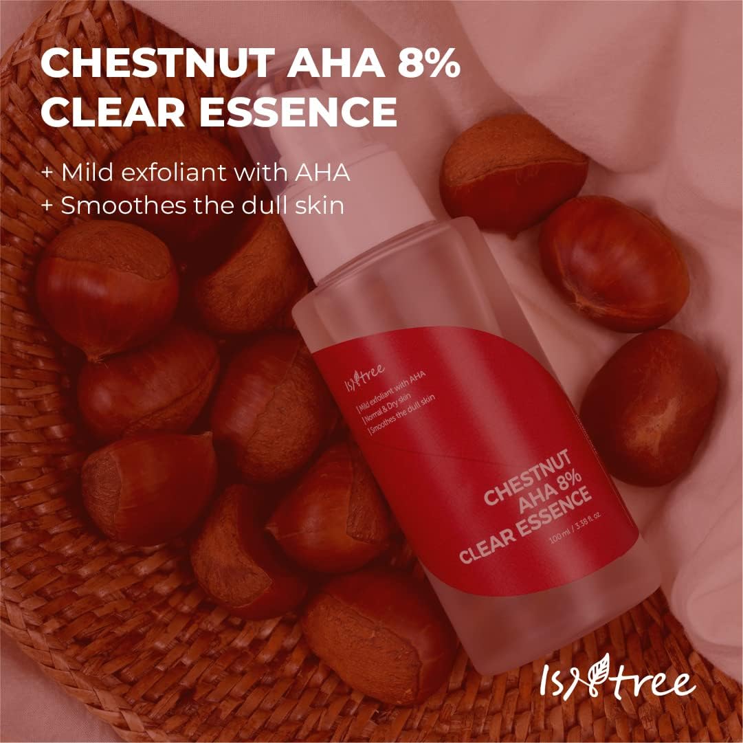 ISNTREE Chestnut AHA 8% Clear Essence 100ml, 3.38 fl oz | Tightening pores Chemical Facial Essence for Dead Skin Cells upcycling Ingredients Chestnut Shells | Korean Skincare
