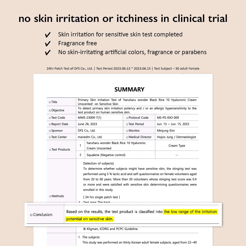 HARUHARU wonder Black Rice 10 Hyaluronic Cream Unscented, 1.6 fl oz