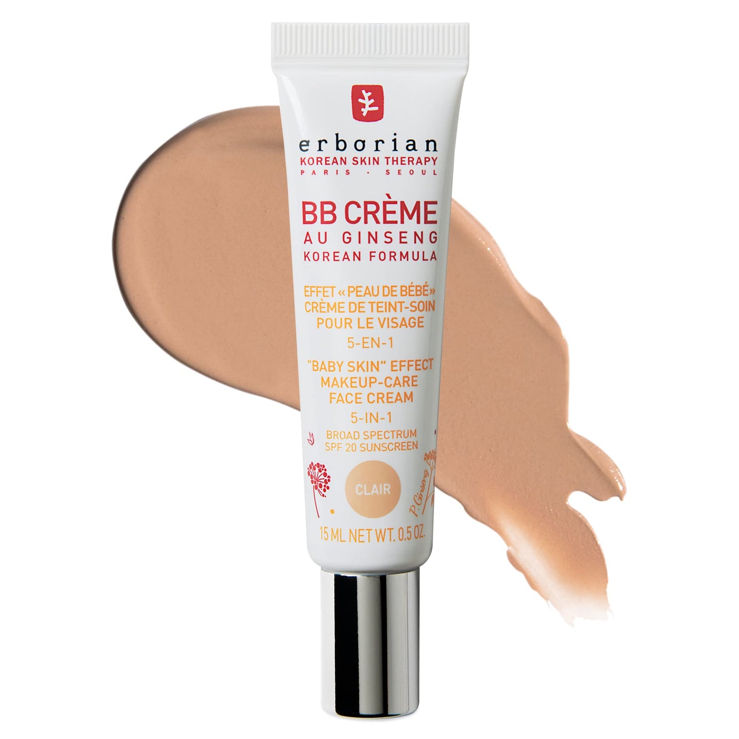Erborian BB Cream with Ginseng - Lightweight Buildable Coverage with SPF & Ultra-Soft Matte Finish - Korean Face Skincare