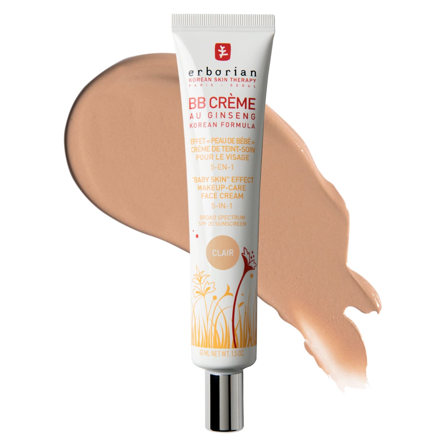 Erborian BB Cream with Ginseng - Lightweight Buildable Coverage with SPF & Ultra-Soft Matte Finish - Korean Face Skincare