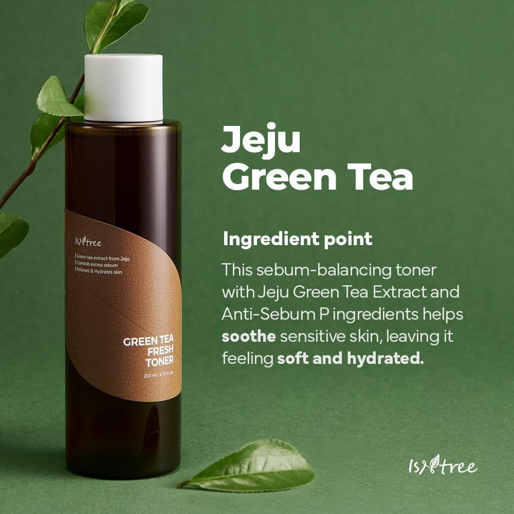ISNTREE Green Tea Fresh Toner 200ml, 6.76 fl.oz | Korean Skincare | Toner for Oily Skin | Sebum Control | Hydrating and Refreshing