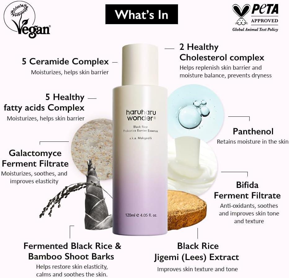 haruharu Wonder Black Rice probiotics Barrier Essence & Black Rice Hyaluronic Toner for Sensitive Skin Bundle