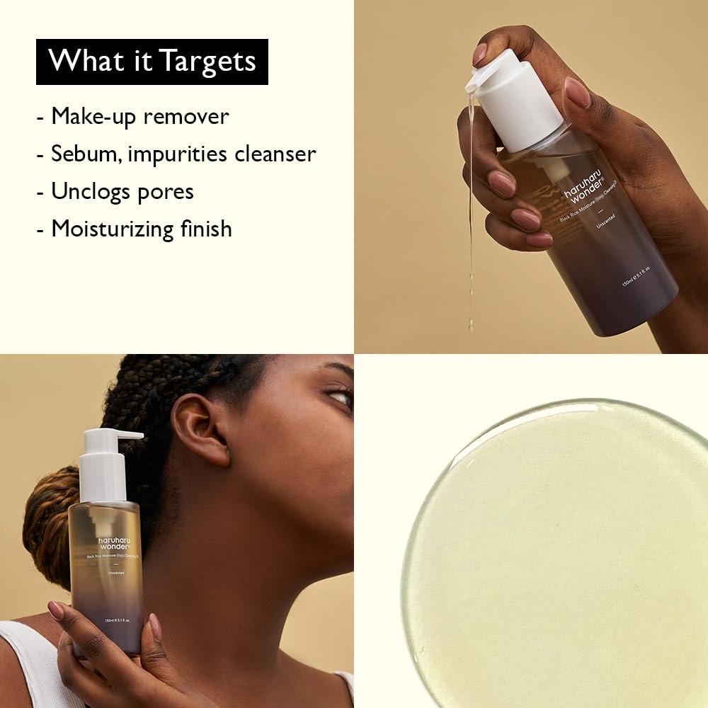 HARUHARU wonder Black Rice Moisture Cleansing Oil, Double Cleansing, Daily Makeup remover, Pore Oil Cleanser, Korean Skincare for sensitive, normal and Oily Skin, 5.1 fl oz