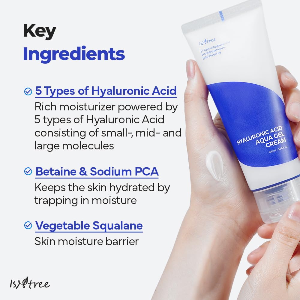 IsNtree Hyaluronic Acid Aqua Gel Cream 100ml, 3.38 fl oz | Korean Skincare | Lightweight Moisturizer | Quick-Absorbing Hydration | For Oily to Combination Skin
